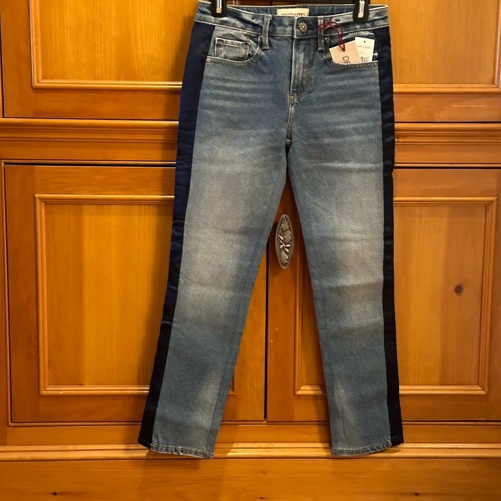 Driftwood Candace Jeans Straight Ankle Length Side Satin Stripe